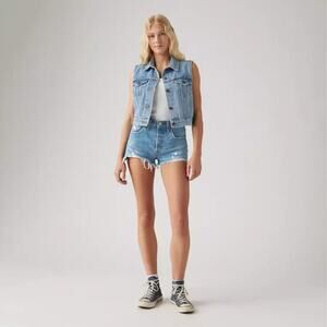 Levi's 501 Original Jean Shorts Womens 25 Athens Blue Distressed Denim Mid-Rise